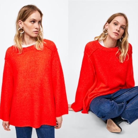 red oversized sweater